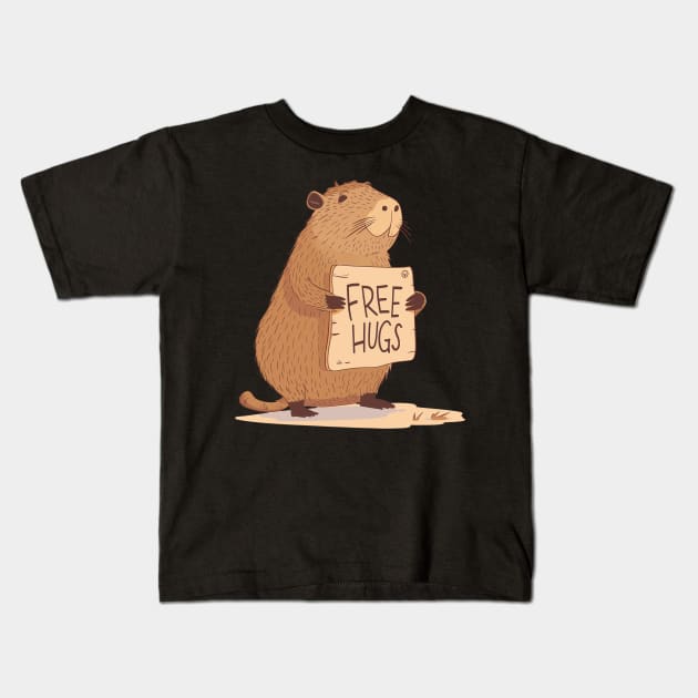 Free Hugs! Romantic Capibara Kids T-Shirt by Visual Arts Oasis